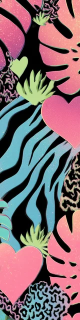 Free colorful bookmark with pink and blue aroid floral artwork